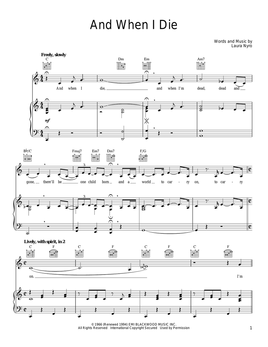 And When I Die Piano, Vocal, Guitar scores gallery preview page 1