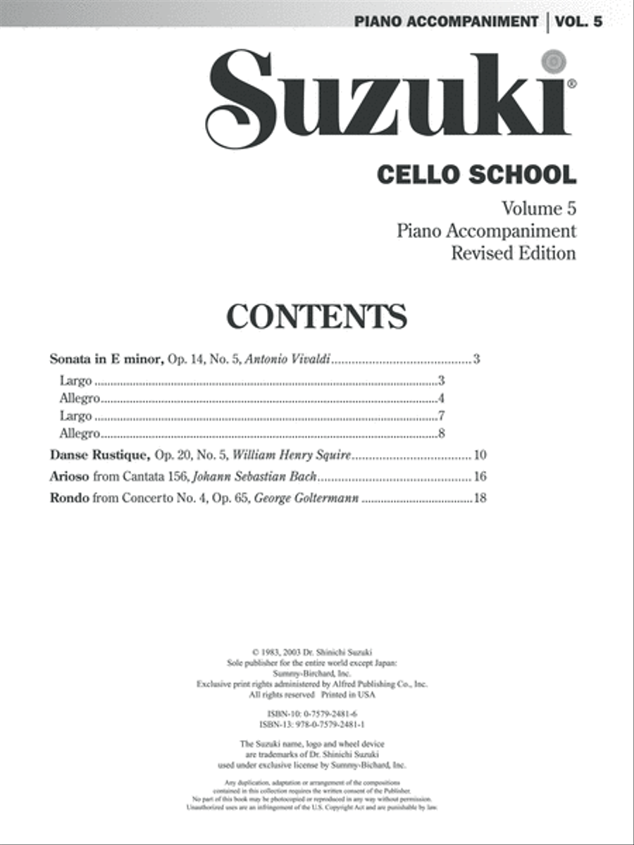 Suzuki Cello School, Volume 5