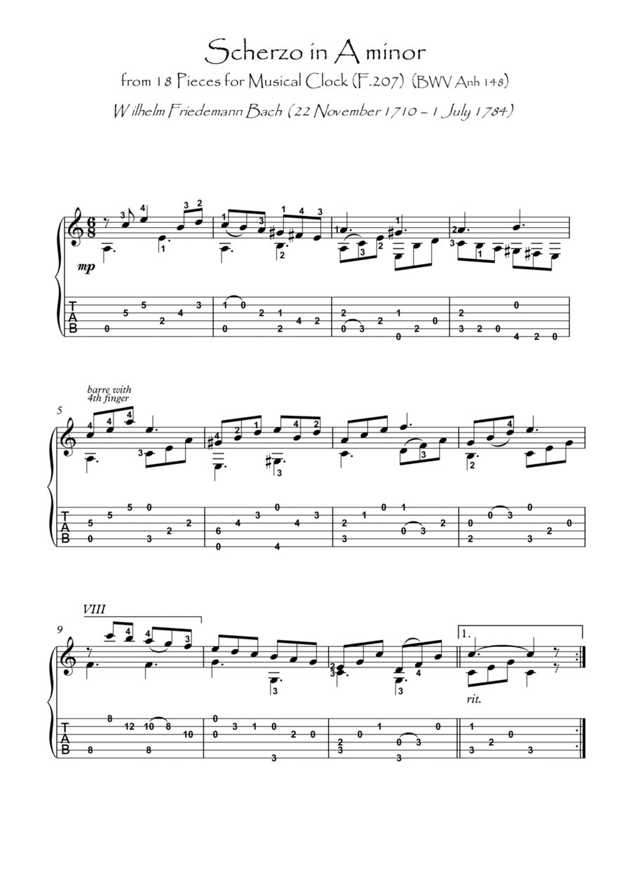 Bach for Guitar Pieces for Musical Clock Scherzo Acoustic Guitar scores gallery preview page 1