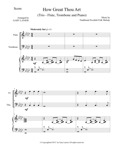 Gary Lanier: HOW GREAT THOU ART (Trio – Flute, Trombone and Piano with Score and Parts)