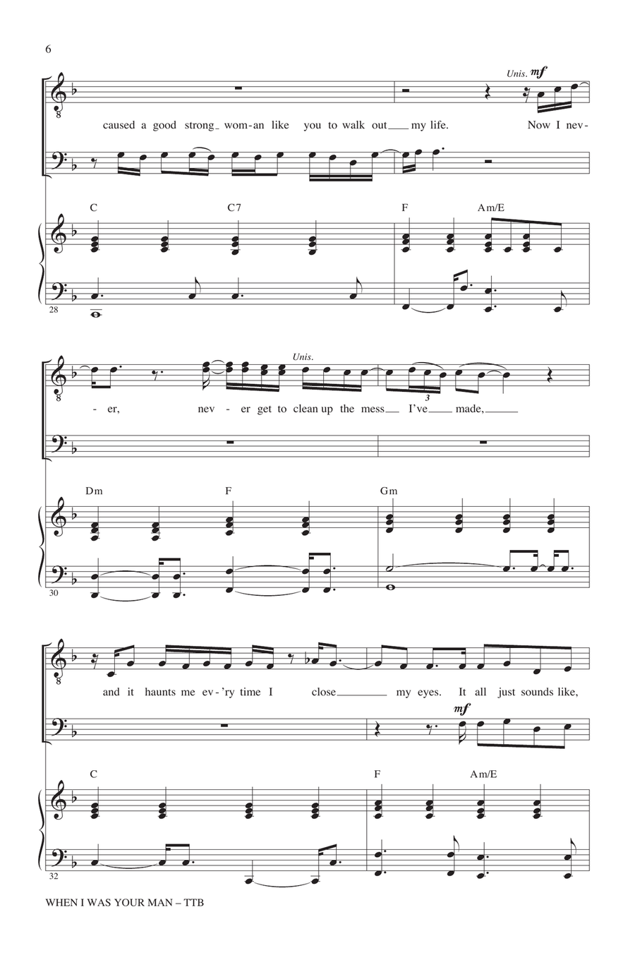 When I Was Your Man (arr. Mac Huff) TTBB scores gallery preview page 5