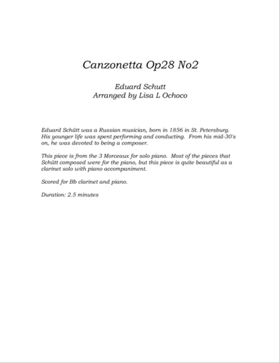 Canzonetta Op28 No2 for Clarinet and Piano Clarinet Solo scores gallery preview page 4