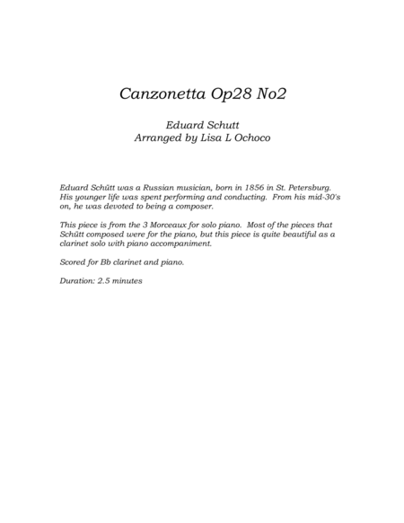 Canzonetta Op28 No2 for Clarinet and Piano image number null