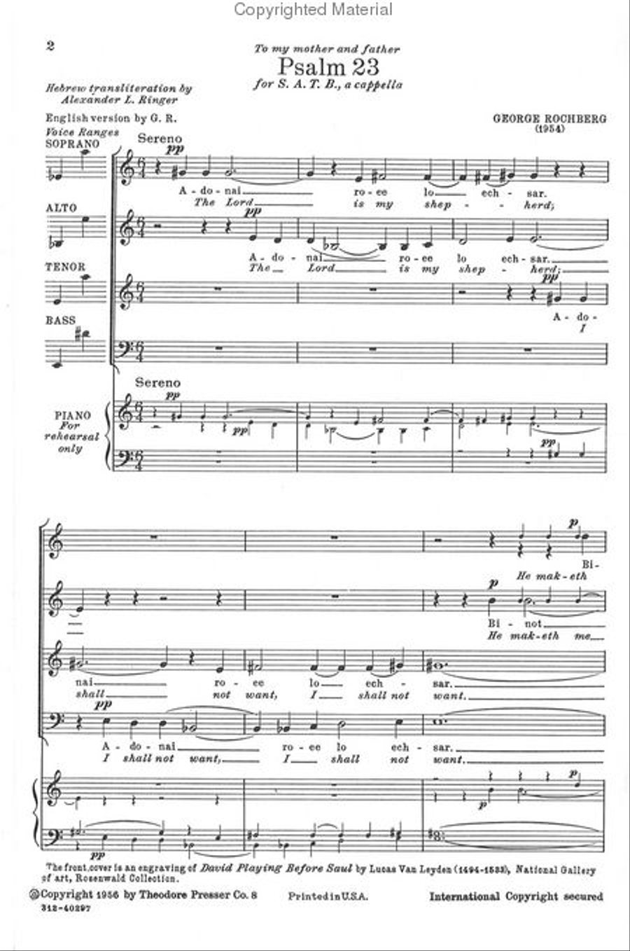 Three Psalms: Psalm 23 4-Part scores gallery preview page 2
