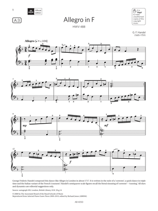 Book cover for Allegro in F (Grade 4, list A3, from the ABRSM Piano Syllabus 2023 & 2024)