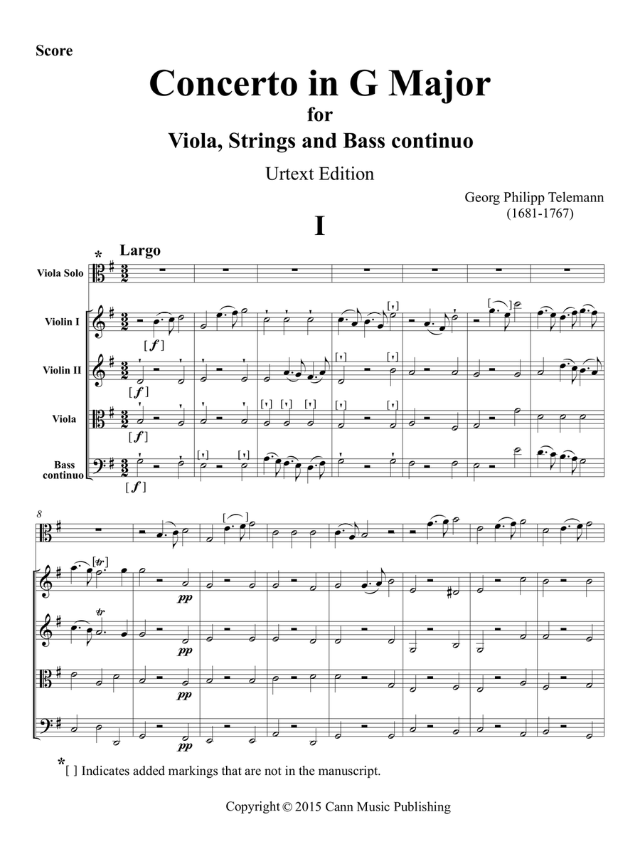 Georg Philipp Telemann: Viola Concerto in G Major - Urtext Score