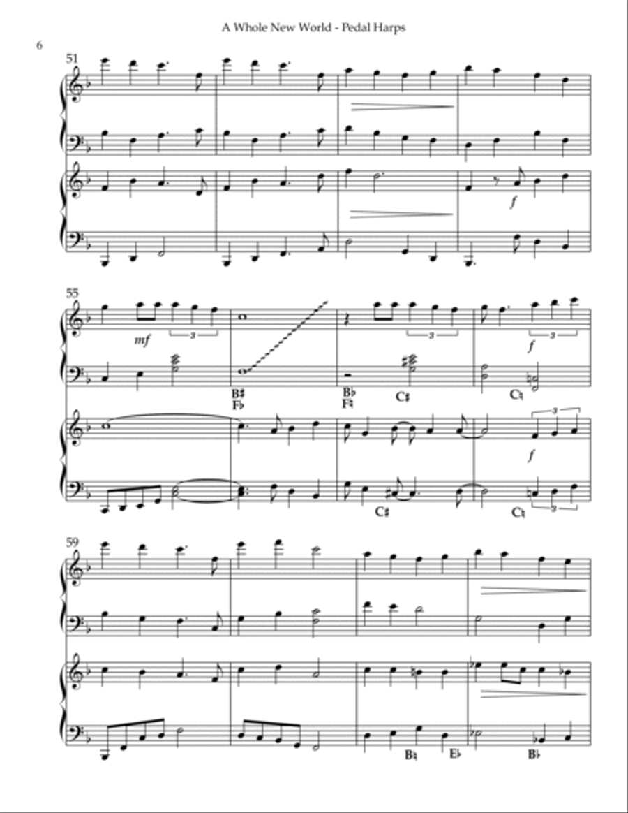 A Whole New World A Whole New World Pedal Harp scores gallery preview page 6