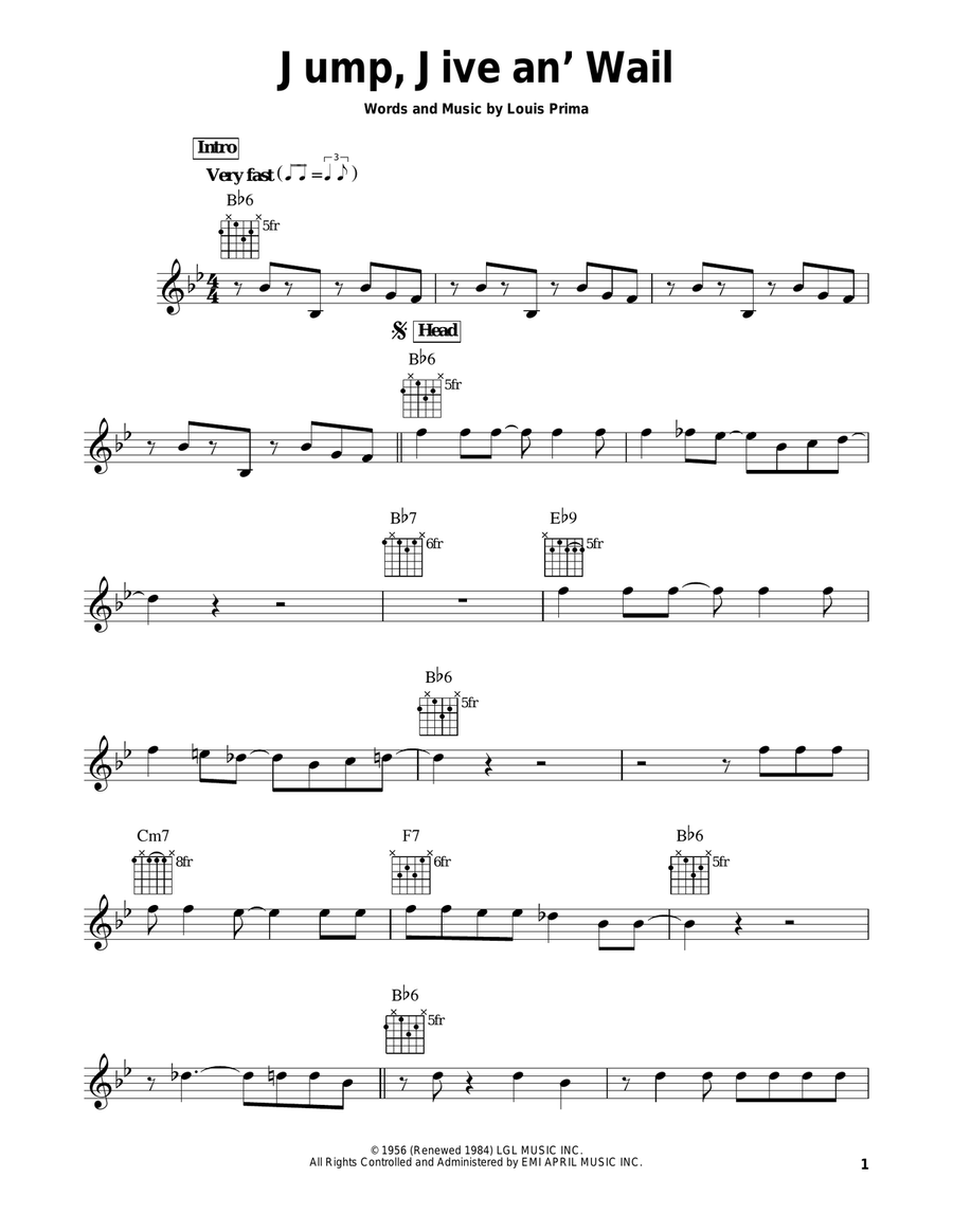 Jive An' Wail, Jump Electric Guitar scores gallery preview page 1