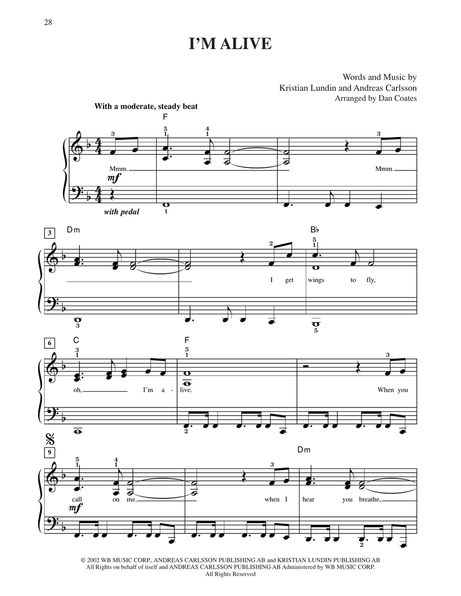 I'm Alive Easy Piano scores gallery preview page 1