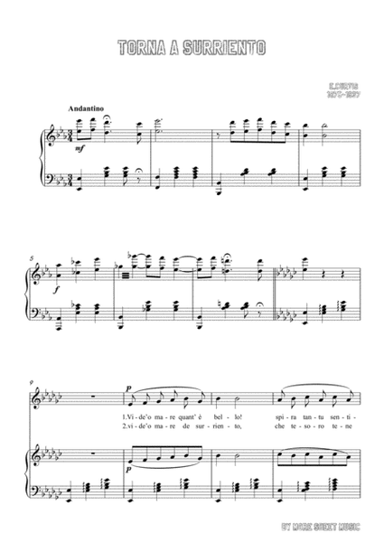 Curtis-Torna a Surriento in E flat Major,for Voice and Piano image number null