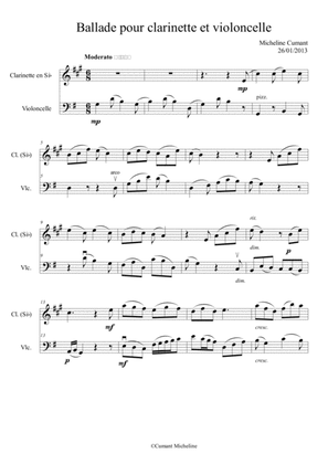 Cumant Micheline : Ballade for clarinet Bb and cello