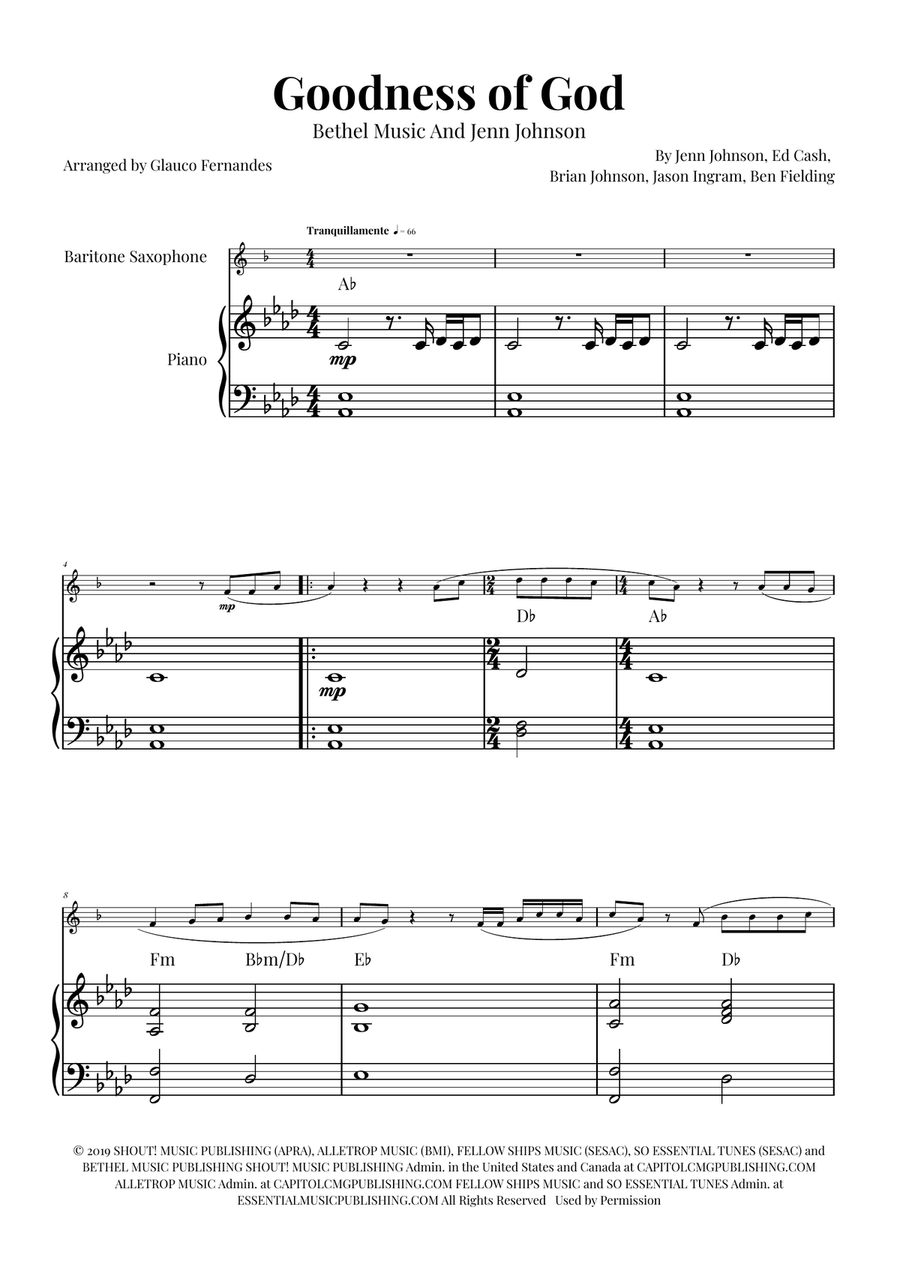 Goodness Of God Baritone Saxophone scores gallery preview page 1
