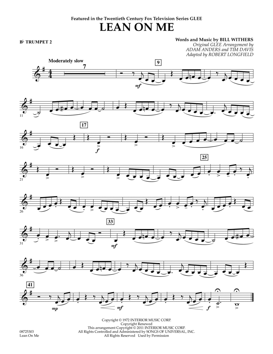 Lean On Me - Bb Trumpet 2 Concert Band scores gallery preview page 1