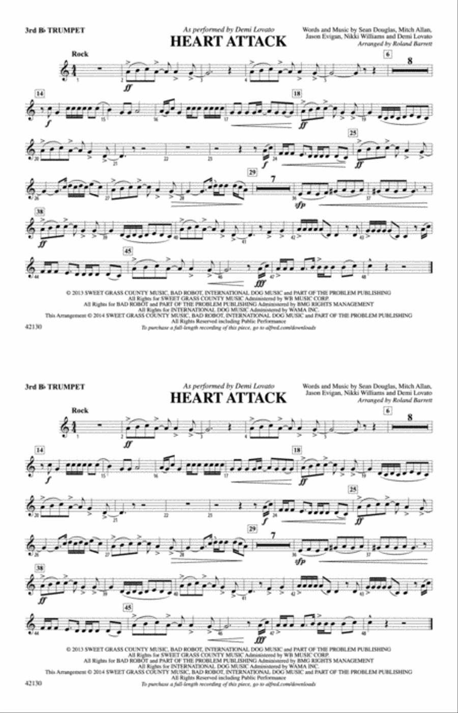 Heart Attack: 3rd B-flat Trumpet Marching Band scores gallery preview page 1