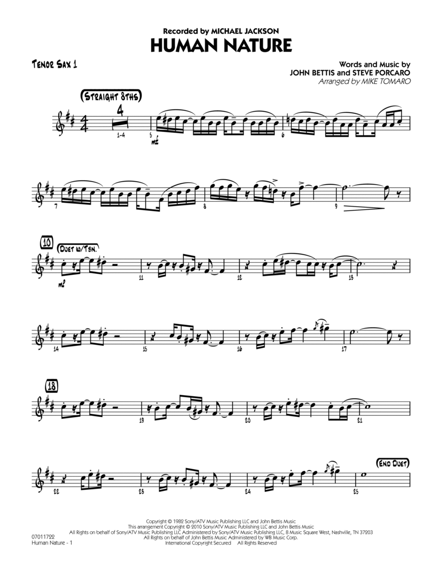 Human Nature - Tenor Sax 1 Tenor Saxophone scores gallery preview page 1