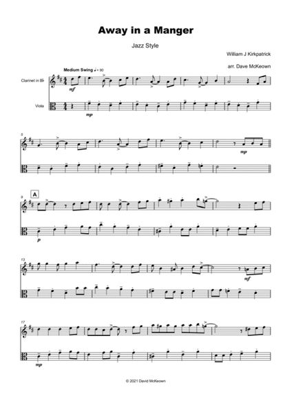 Away in a Manger, Jazz Style, for Clarinet and Viola Duet