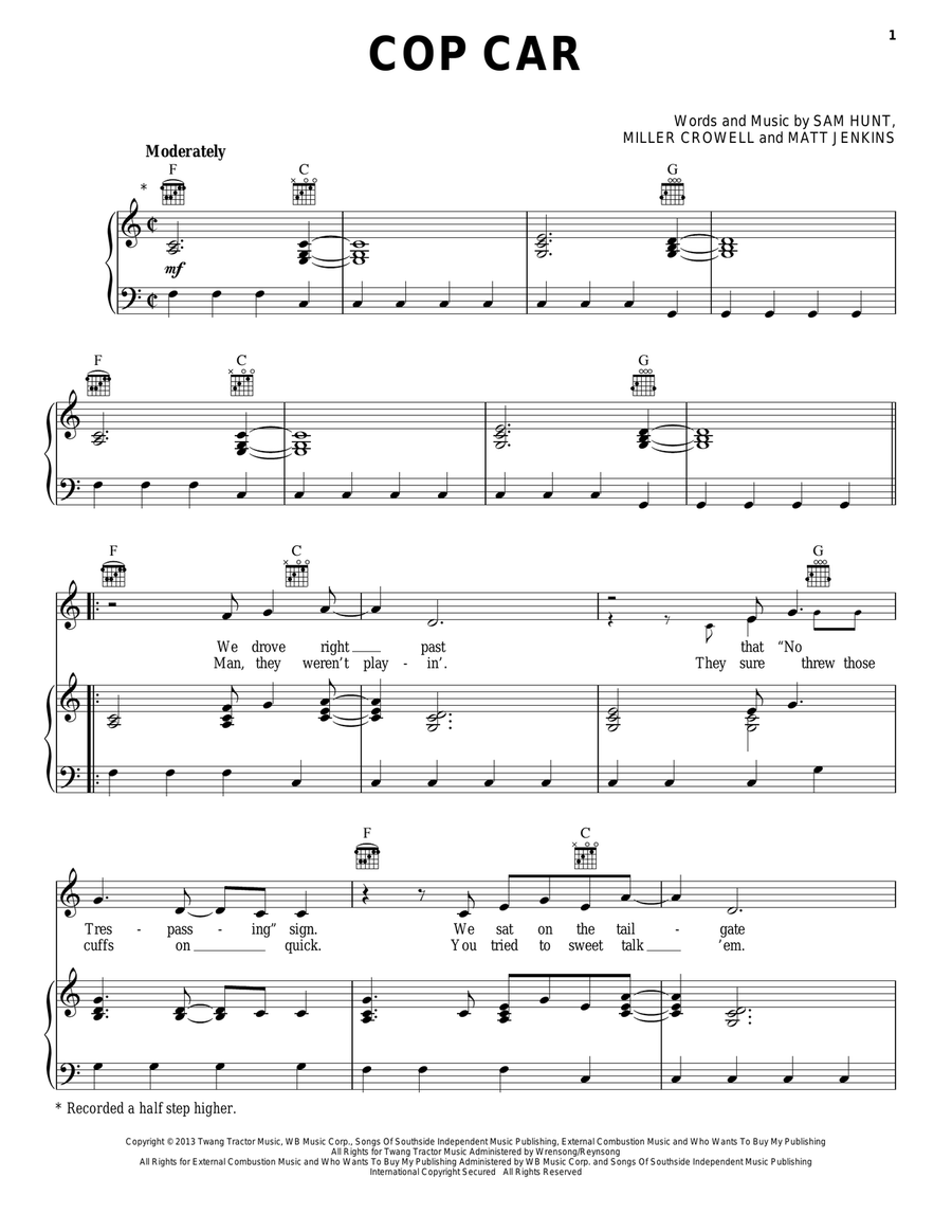 Cop Car Piano, Vocal, Guitar scores gallery preview page 1