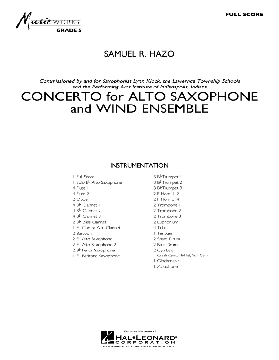 Concerto For Alto Saxophone And Wind Ensemble - Conductor Score (Full Score) Concert Band scores gallery preview page 1