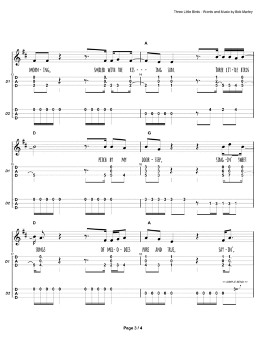 Three Little Birds Dulcimer scores gallery preview page 4