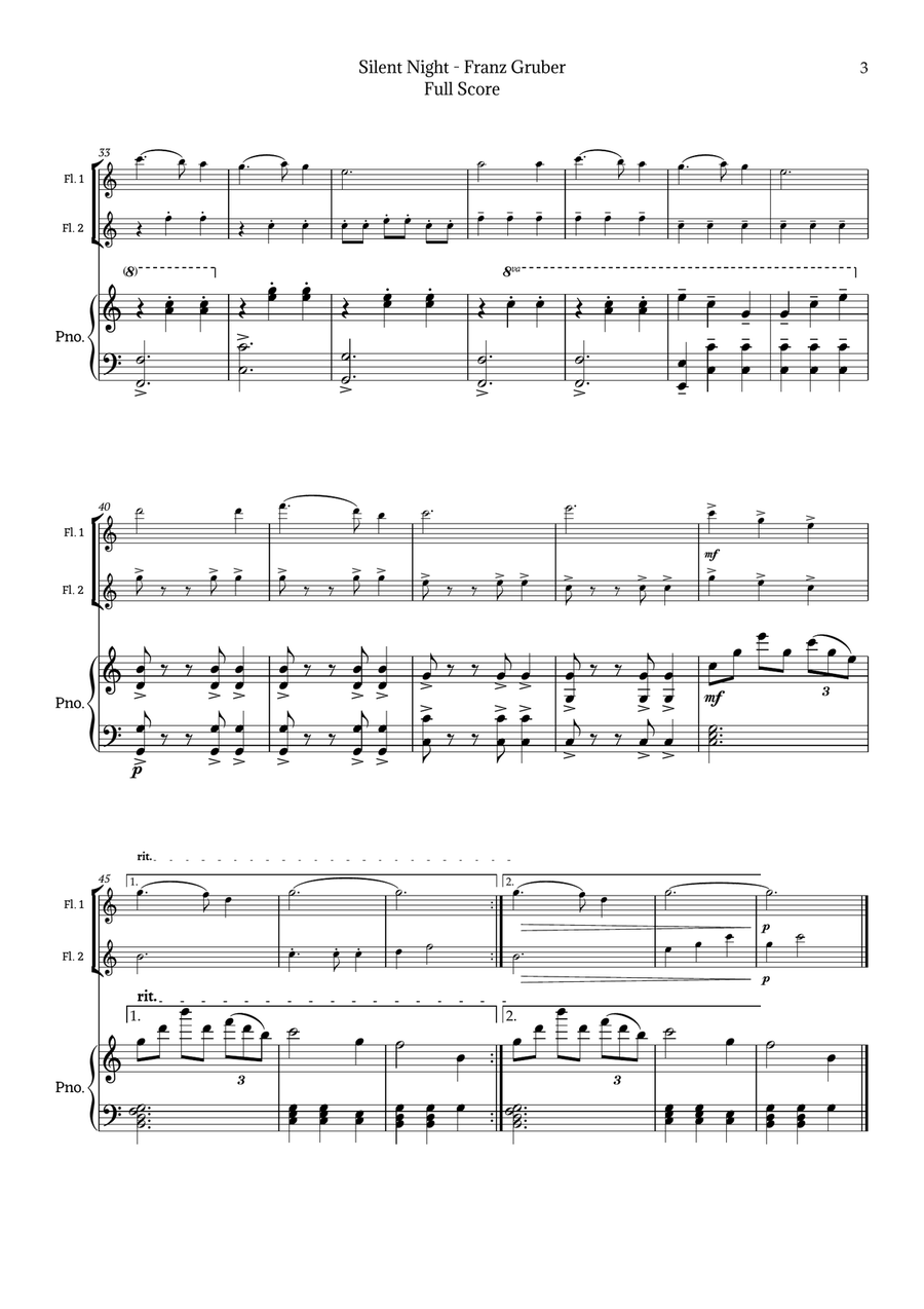 Silent Night for Flute Duet and Piano Flute Duet scores gallery preview page 3