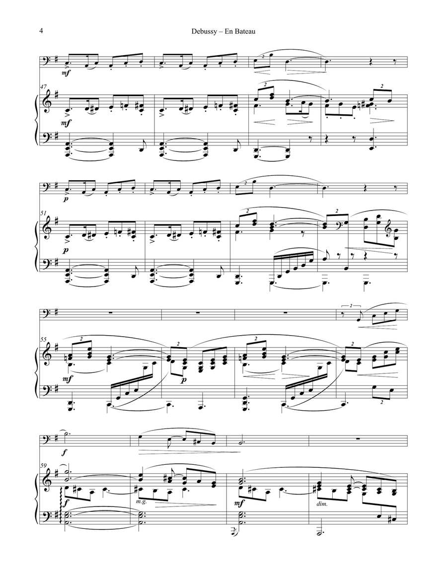 En Bateau from Petite Suite for Tuba or Bass Trombone and Piano, arr. by Ralph Sauer Bass Trombone scores gallery preview page 4