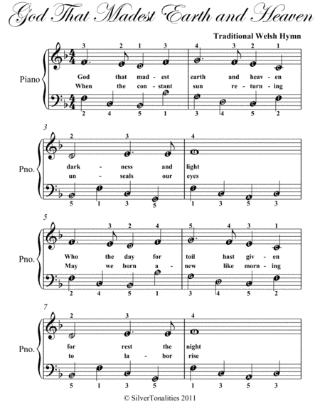 God That Madest Earth and Heaven Easy Piano Sheet Music