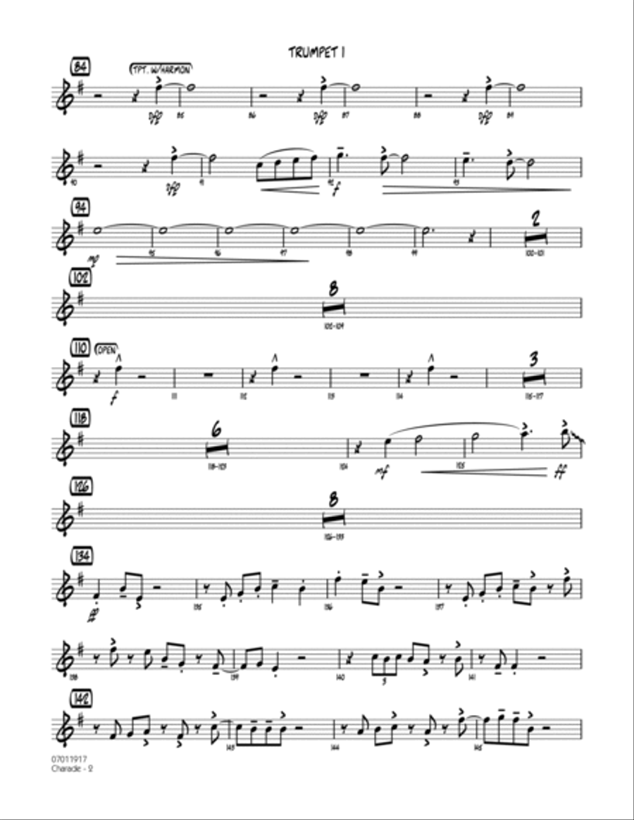 Charade (Solo Trombone Feature) - Trumpet 1 Jazz Ensemble scores gallery preview page 2