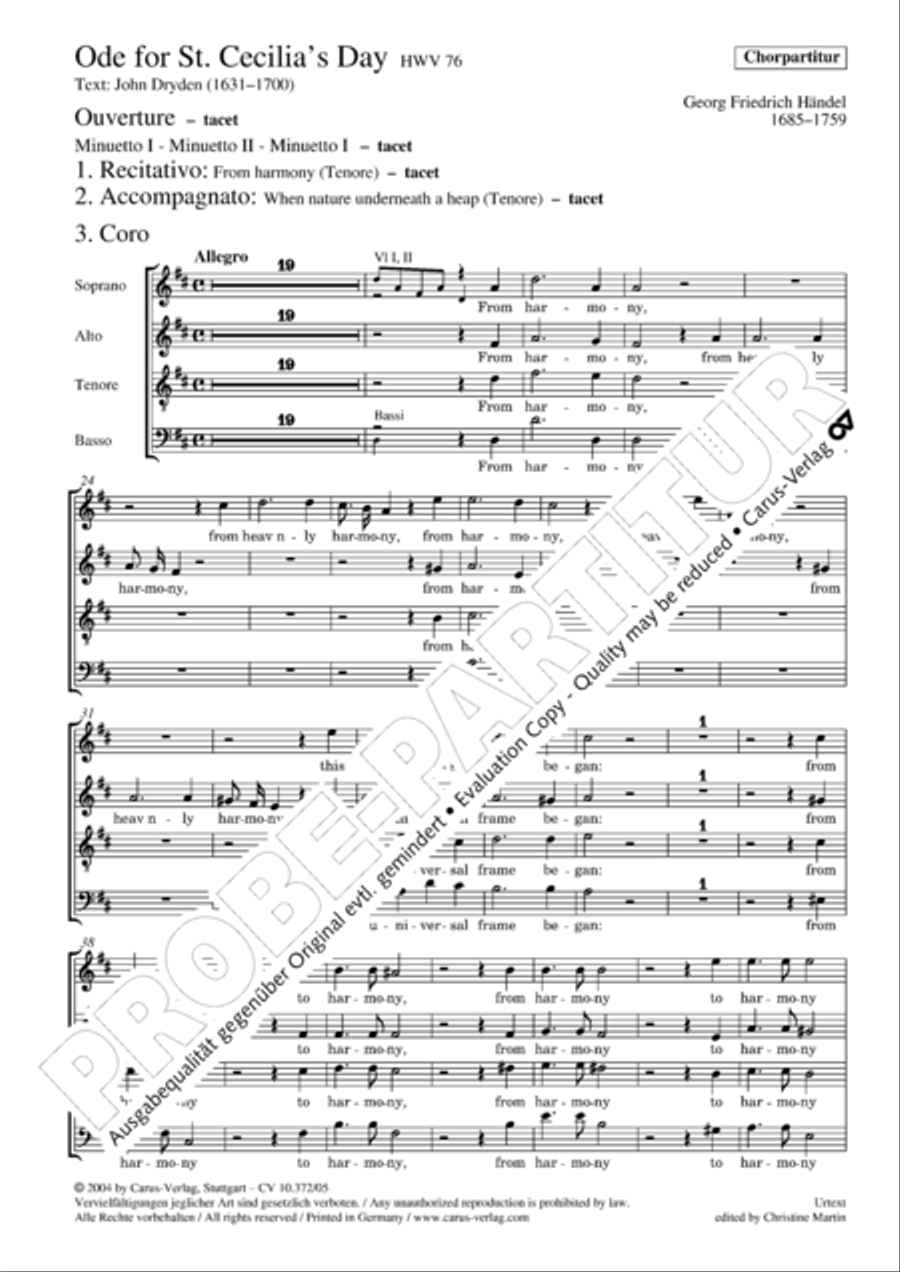 Ode for St. Cecilias Day 4-Part scores gallery preview page 3
