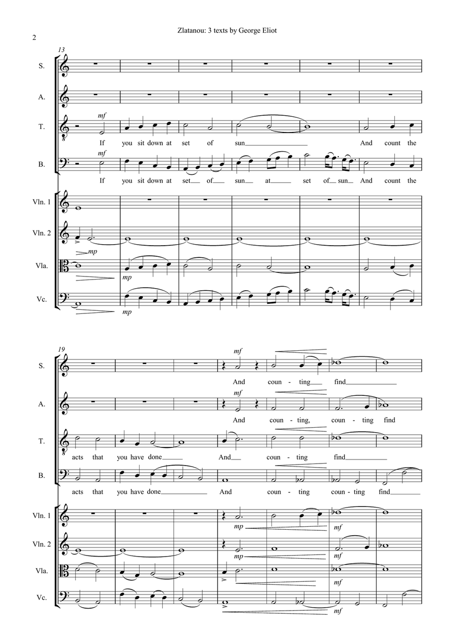 THREE TEXTS BY GEORGE ELIOT, for SATB choir ang strings 4-Part scores gallery preview page 2