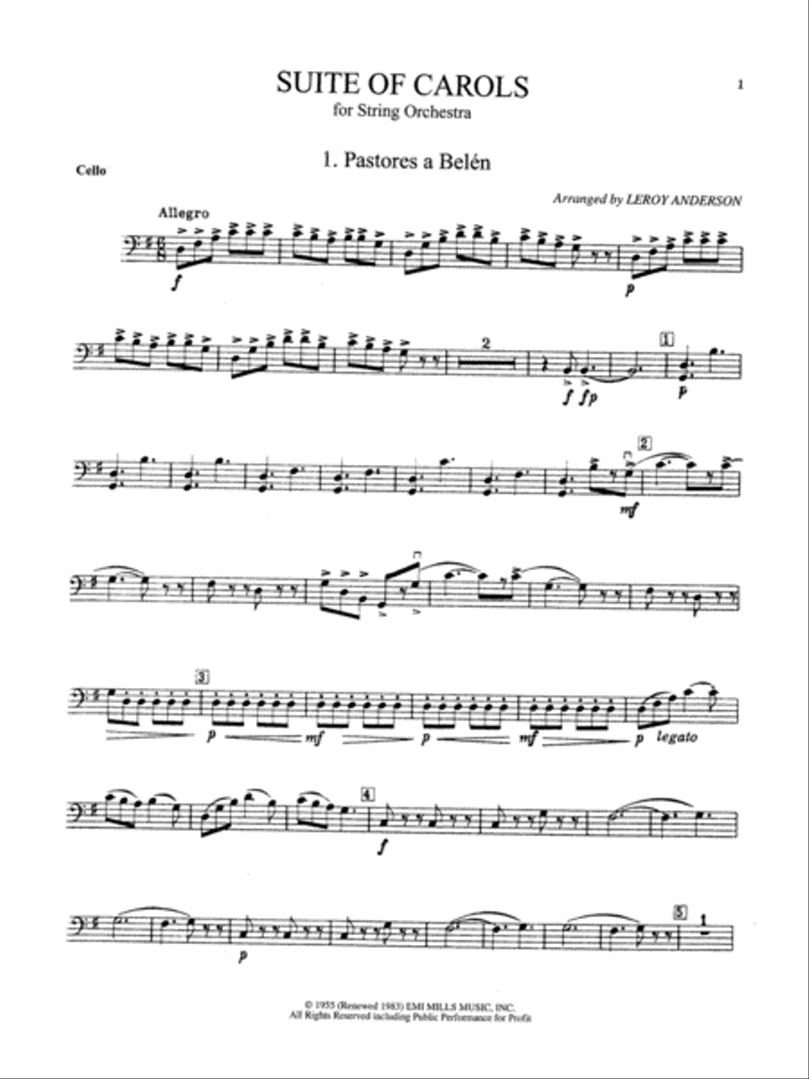 Suite of Carols: Cello Suite of Carols: Cello String Orchestra scores gallery preview page 1