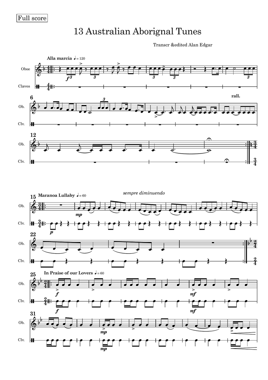 AUSTRALIAN ABORIGINAL TUNES Treble instrument & optional claves. Oboe Solo scores gallery preview page 3