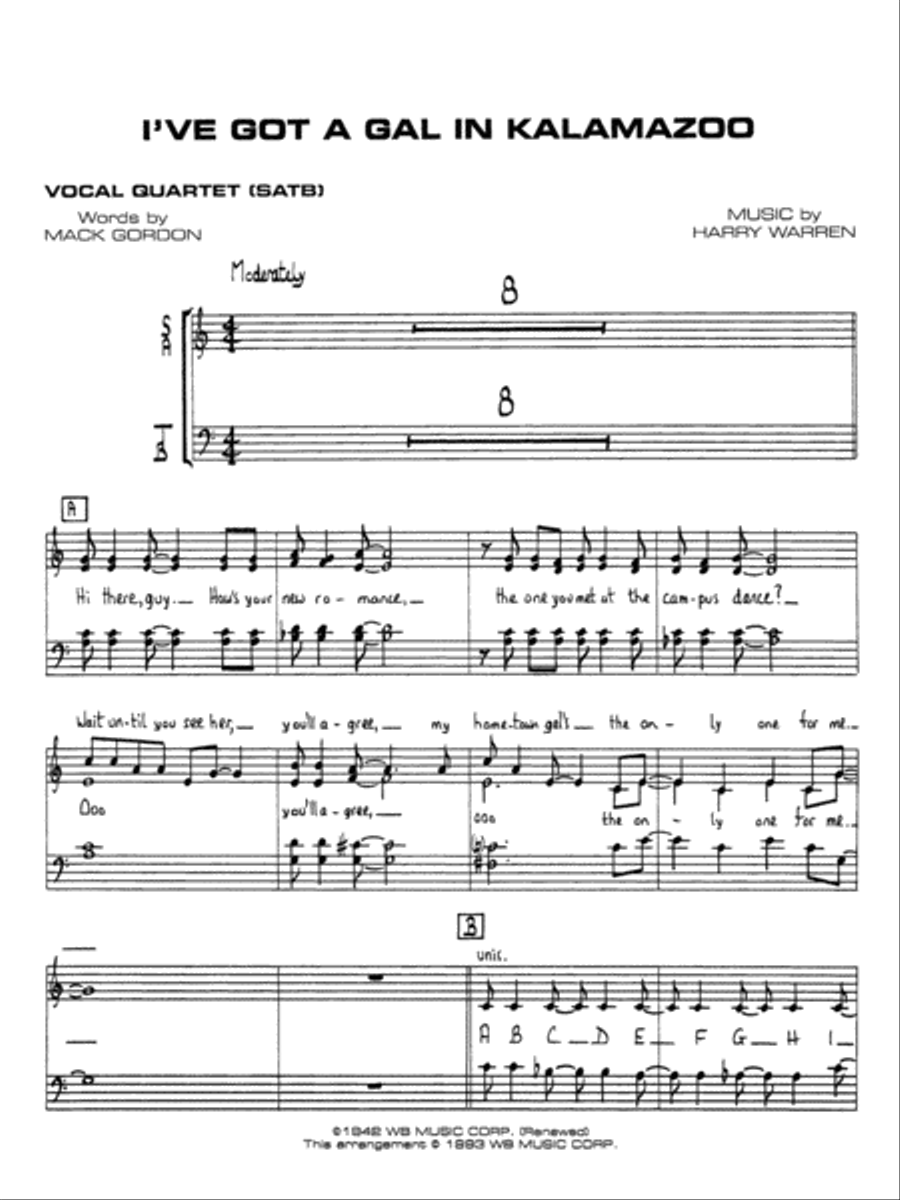 I've Got a Gal in Kalamazoo: SATB Vocals 4-Part scores gallery preview page 1