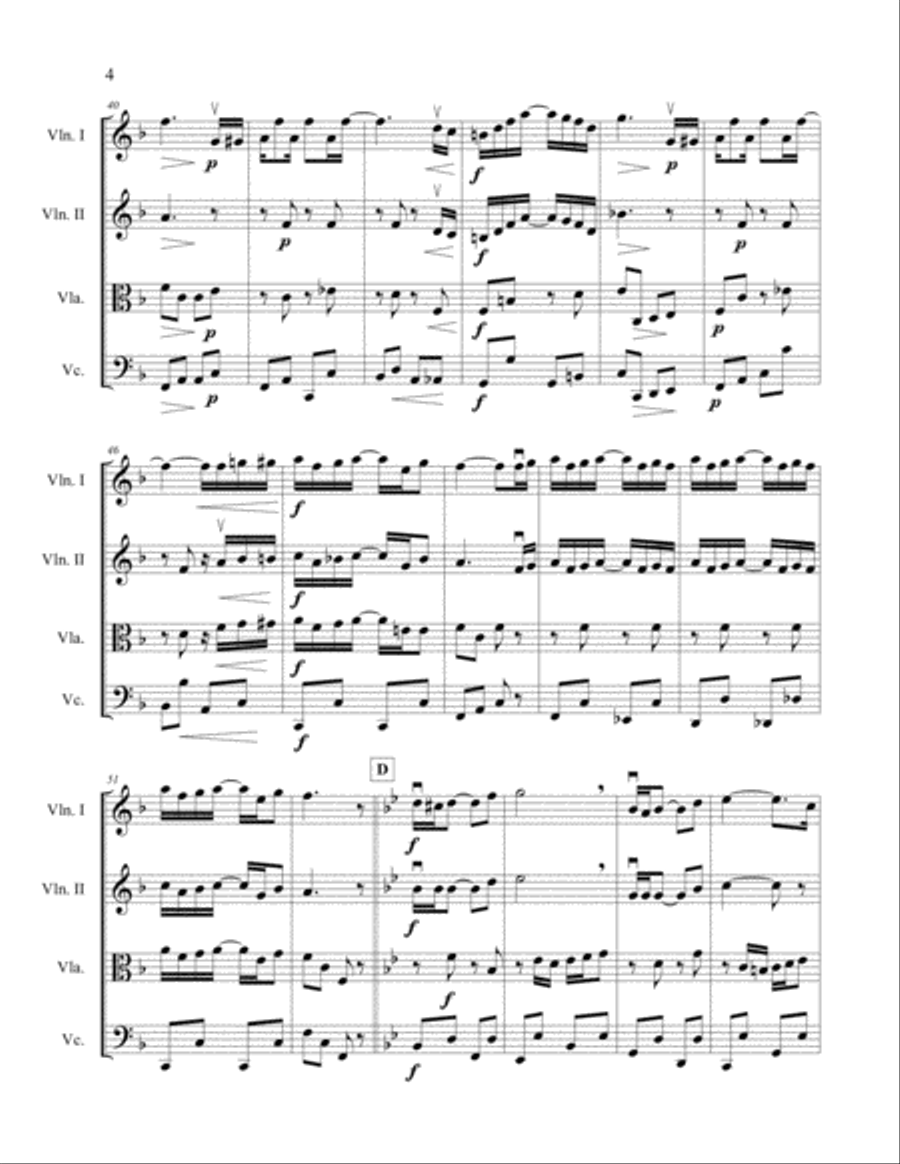 The Entertainer by Scott Joplin, arranged for string quartet String Quartet scores gallery preview page 4