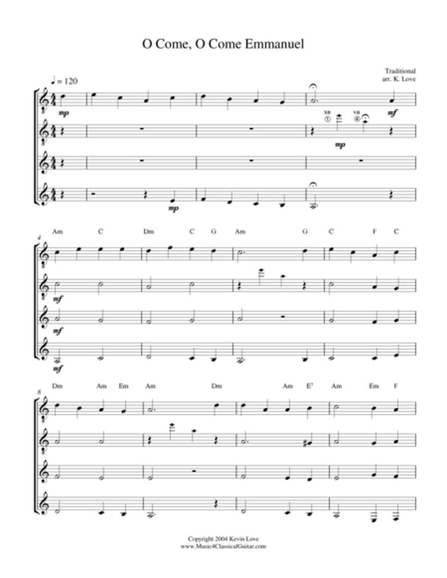 O Come, O Come Emmanuel (Guitar Quartet) - Score and Parts image number null