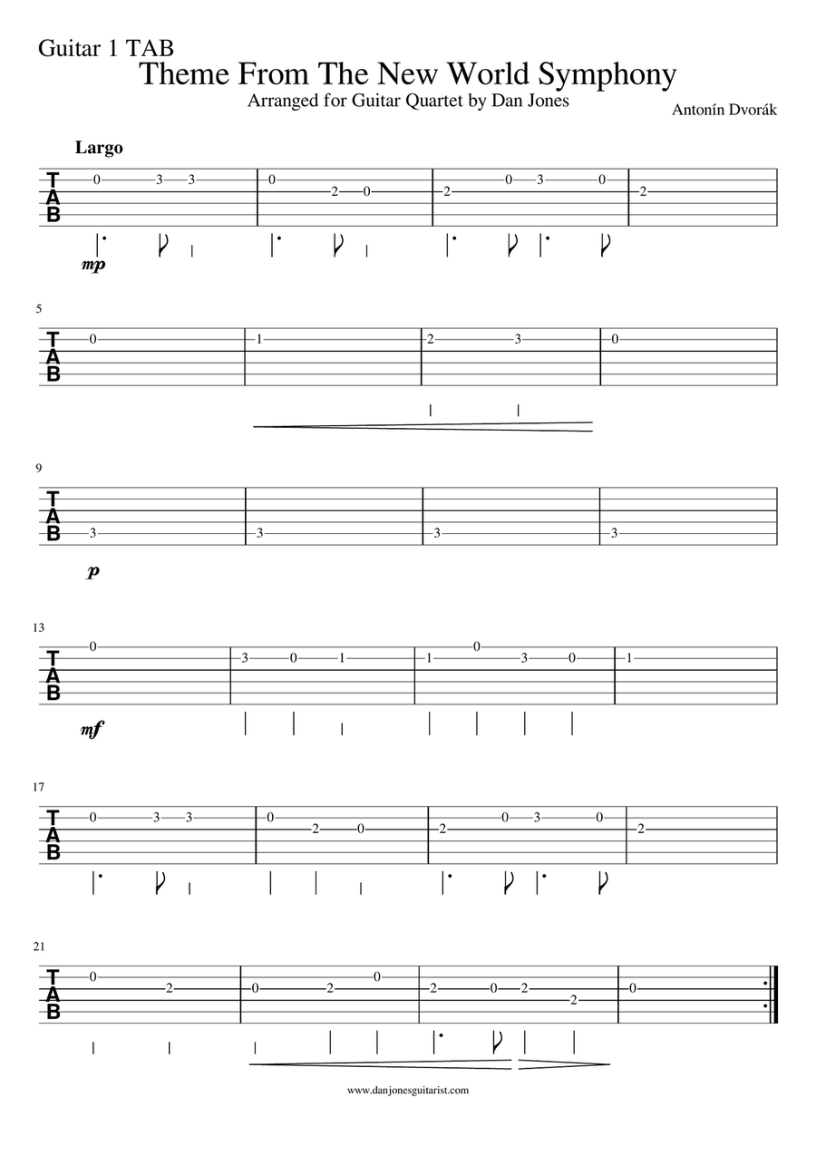 Antonin Dvorak - Theme From 'The New World Symphony' for Easy Guitar Quartet Guitar Ensemble scores gallery preview page 5