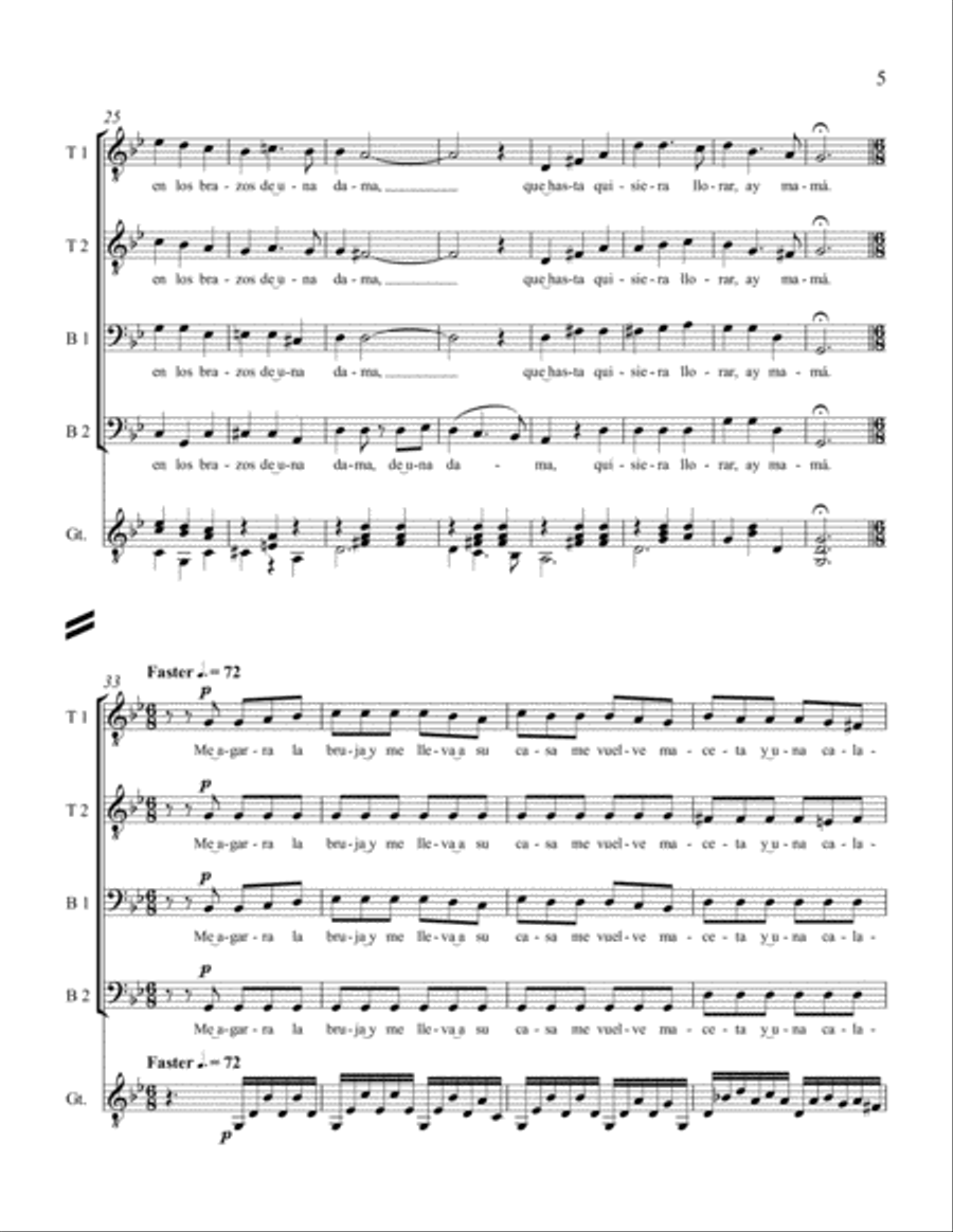Three Mexican Folk Songs: 2. La Bruja TTBB scores gallery preview page 5