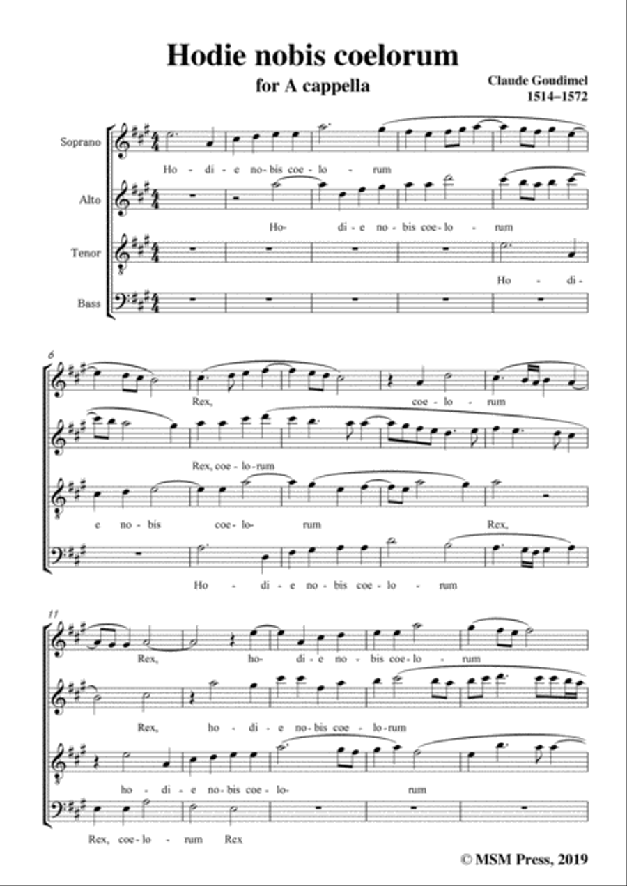 Goudimel-Hodie nobis coelorum,in A Major,for A cappella 4-Part scores gallery preview page 3