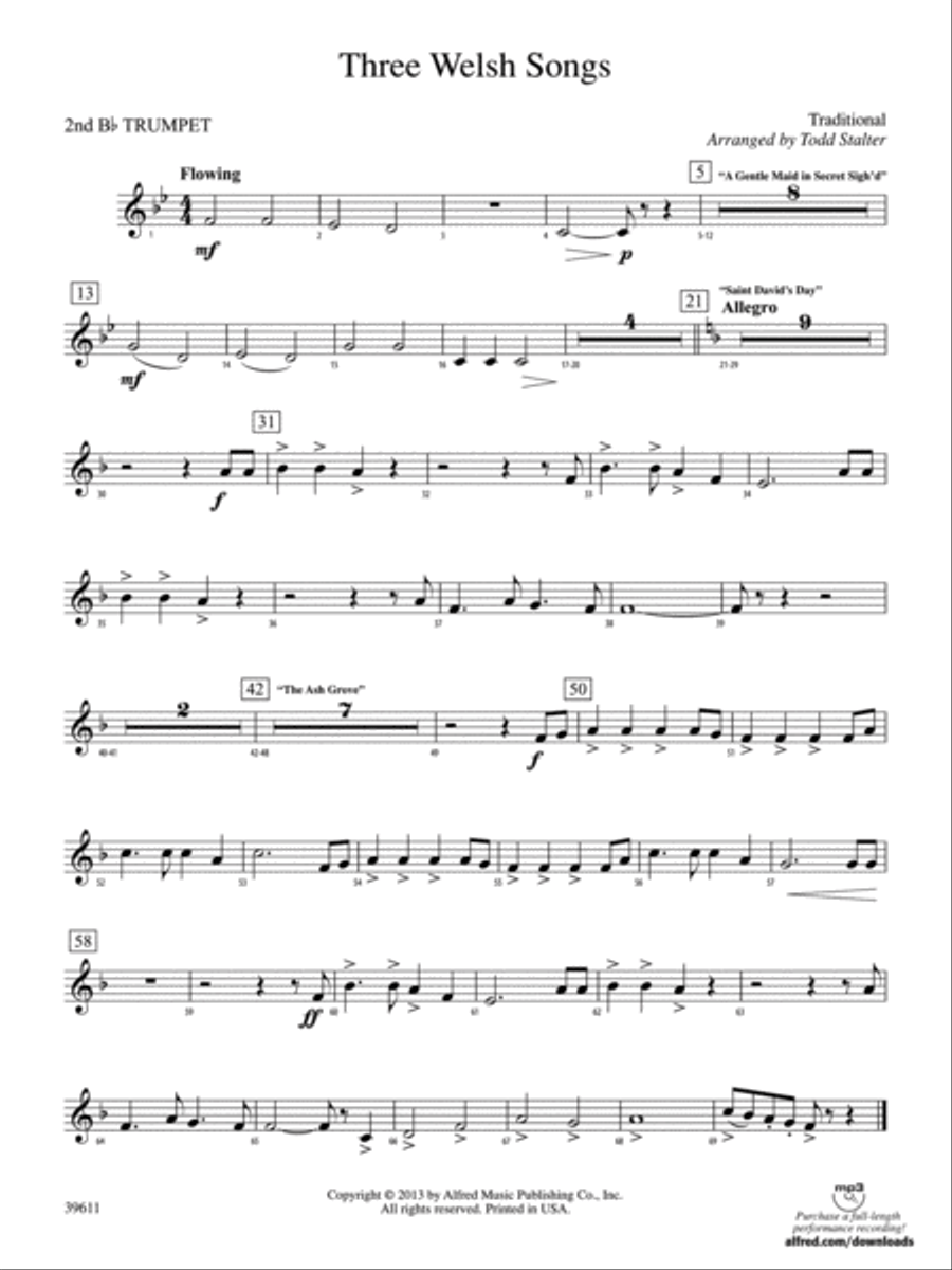 Three Welsh Songs: 2nd B-flat Trumpet Concert Band scores gallery preview page 1