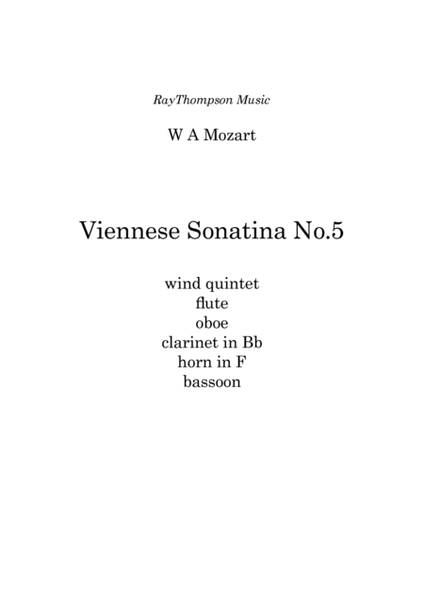Mozart: Viennese Sonatina No.5 in F (selection of Mvts from 5 Divertimenti K439b) - wind quintet image number null