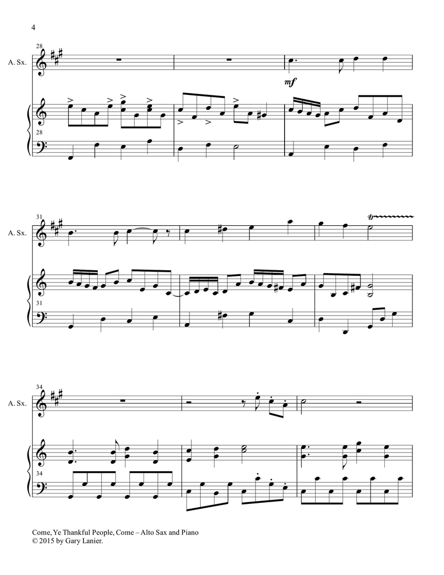 COME, YE THANKFUL PEOPLE, COME (Duet – Alto Sax and Piano/Score and Parts) Woodwind Duet scores gallery preview page 5