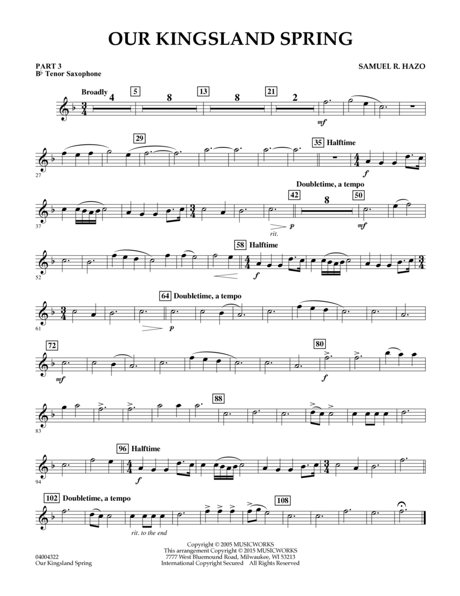 Our Kingsland Spring - Pt.3 - Bb Tenor Saxophone