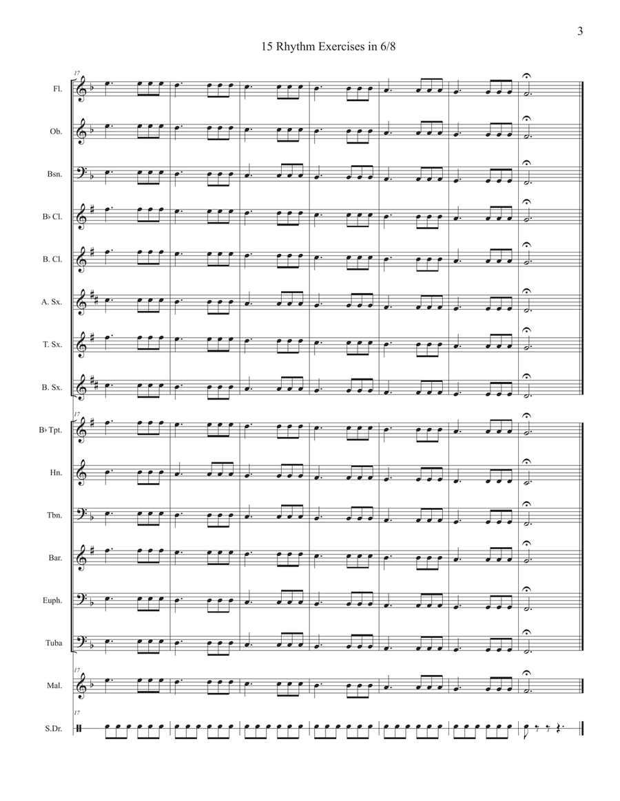 15 6/8 Rhythm Exercises for Band Concert Band scores gallery preview page 4