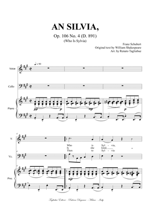 AN SILVIA - Op. 106 No. 4 (D. 891) - For Soprano or Tenor, Piano and (ad libitum) Cello - Score Only