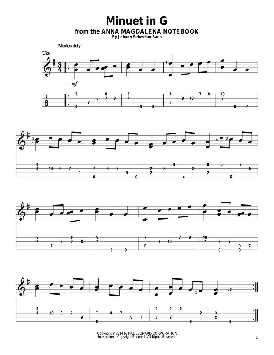 Minuet In G Ukulele scores gallery preview page 1
