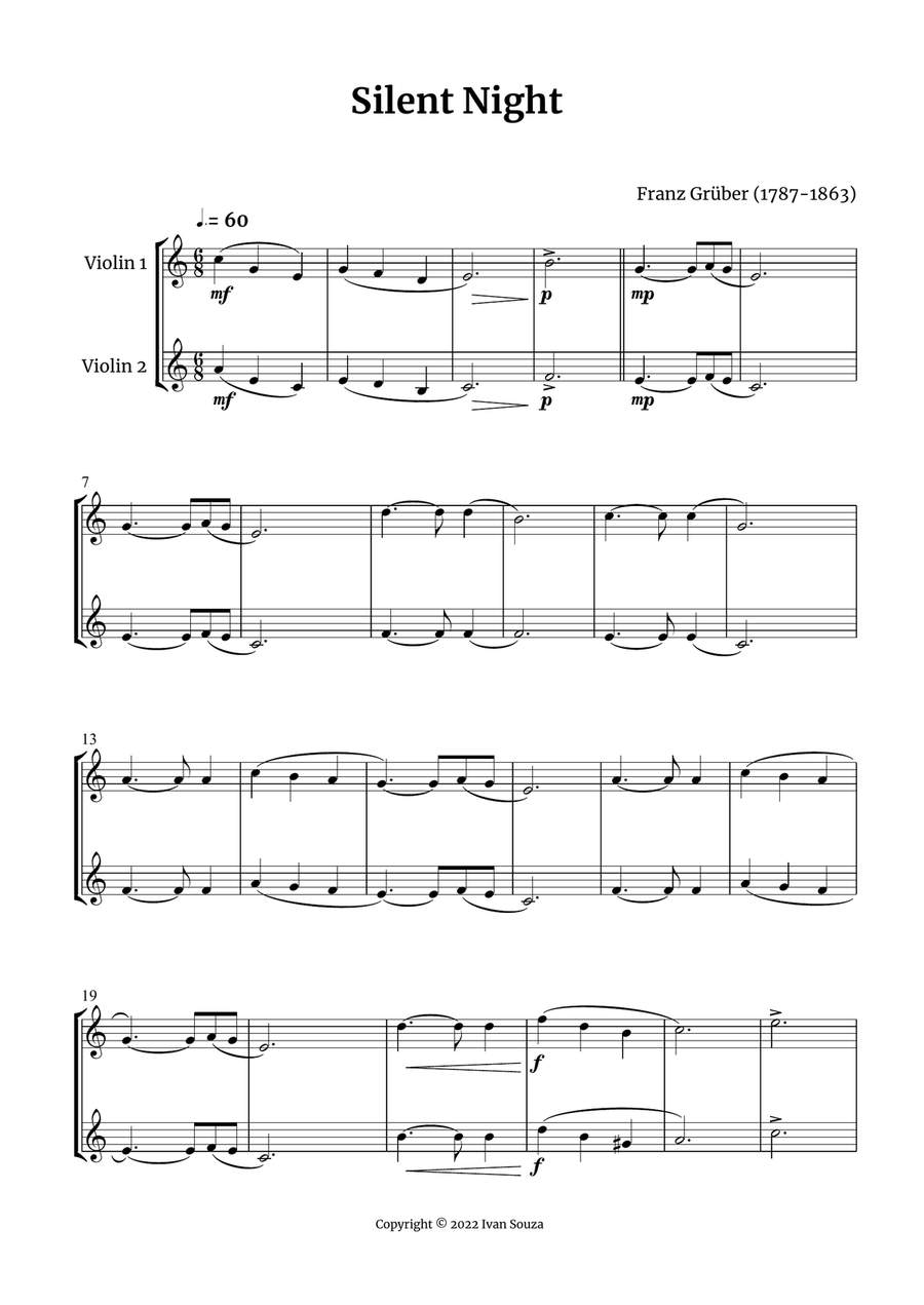 Silent Night String Duet scores gallery preview page 1
