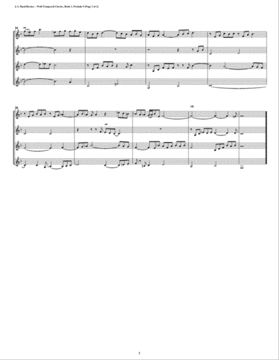 Prelude 09 from Well-Tempered Clavier, Book 1 (Clarinet Quartet) Clarinet Quartet scores gallery preview page 2