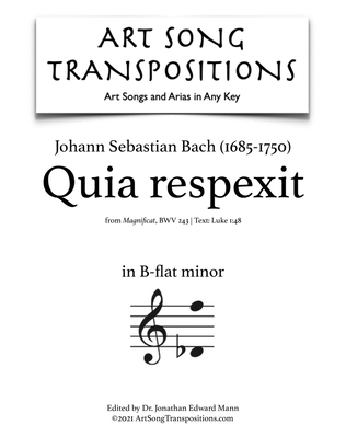 Book cover for BACH: Quia respexit, BWV 243 (transposed to B-flat minor)