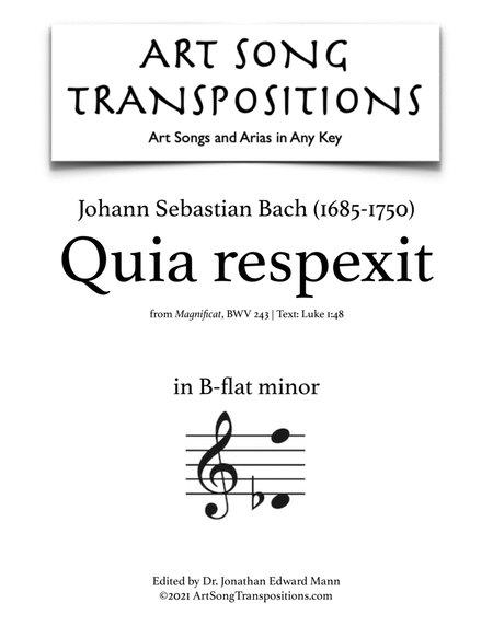 BACH: Quia respexit, BWV 243 (transposed to B-flat minor)