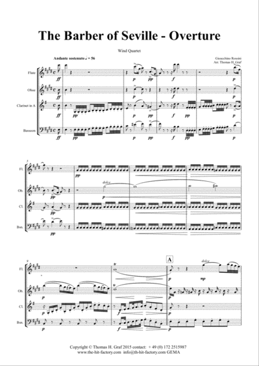 The Barber of Seville - Overture - Wind Quartet Woodwind Quartet scores gallery preview page 1