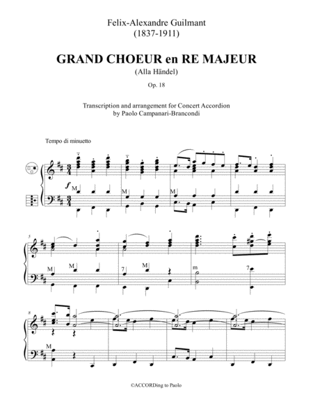 Grand Choeur en Re Majeur - Accordion Arrangement